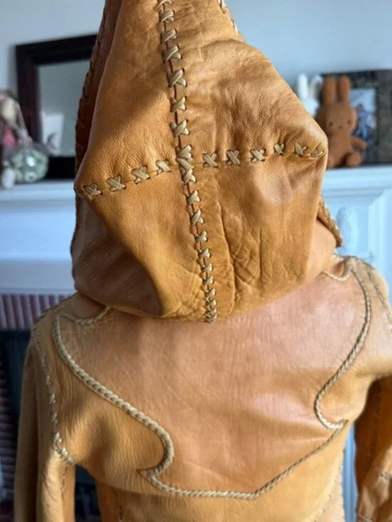 Vintage Pieles Pitic 70’s whipstitch leather raw edge festival hippie coat - Picture 4 of 13
